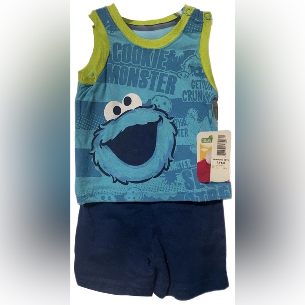 NWT! Sesame Street Cookie Monster 2 pc. Shorts & Tank Shirt Set 3-6 Months
